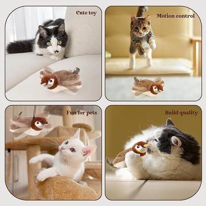 Interactive Chirping&flapping Wings Bird Cat Toy:2025 Electric Flying Cat Toy for Indoor Cats,Realistic Chirping Bird Cat Toy-automatic Flapping Motion,Rechargeable Bird Toys for Cats,Flutters,Not Fly