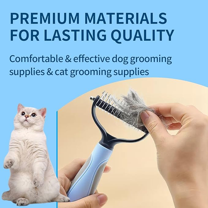 Pawmingle Cat Brush, Double Sided Deshedding for Dogs & Cats, Skin Friendly Grooming Dog Brush, Pet Shedding Brush,Undercoat Rake for dogs Grooming Supplies,Blue,Extra Wide (Blue, Large)