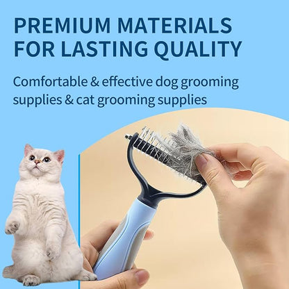 Pawmingle Cat Brush, Double Sided Deshedding for Dogs & Cats, Skin Friendly Grooming Dog Brush, Pet Shedding Brush,Undercoat Rake for dogs Grooming Supplies,Blue,Extra Wide (Blue, Large)