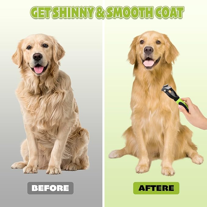 deshedding dog brush,dog grooming supplies,Dematting Comb with 2 Sided Professional Grooming Rake for Cats & Dogs