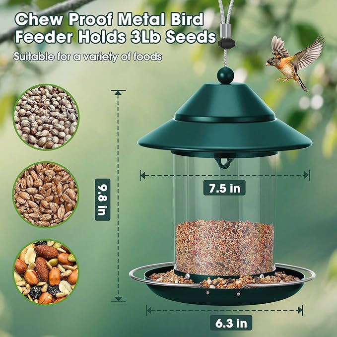Bird Feeders for Outdoors, Chew Proof Metal Hanging Bird Feeder, Wild Birdfeeders for Outside Garden Yard Decoration Viewing Cardinal Finch