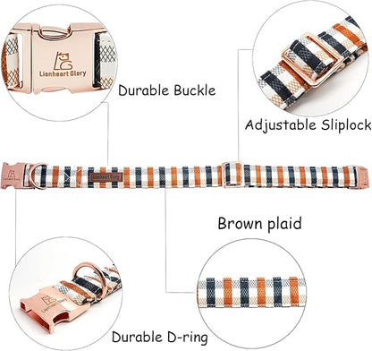 Lionheart glory Plaid Dog Collars Fall Dog Collar Heavy Duty Adjustable Dog Collar for Large Collar Dog Female or Male Dog Collar