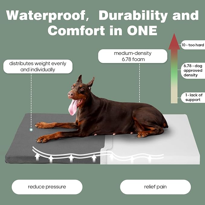 Durable Outdoor Waterproof Dog Bed up to 60 lbs Large Dogs Chew Resistance Dog Crate Mat Washable Cover