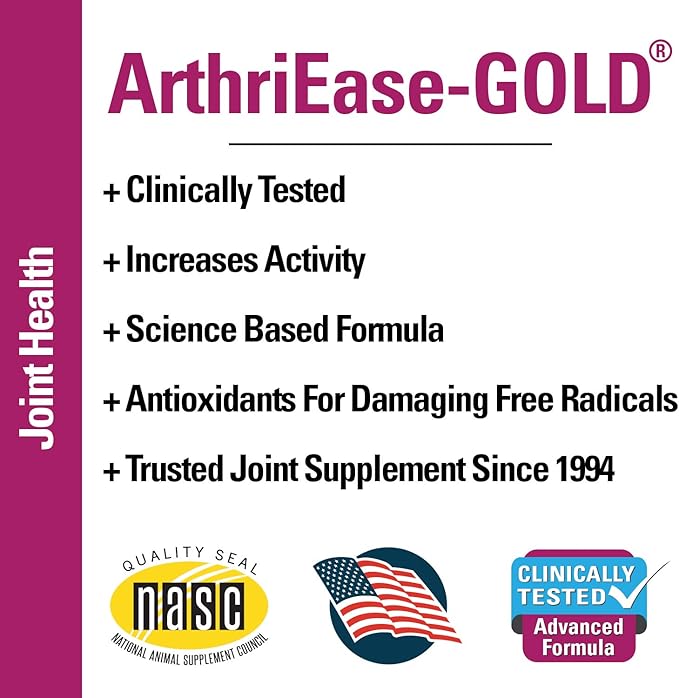 Vet Classics ArthriEase-Gold Hip & Joint Support for Dogs, Cats Pet Health Supplement Powder  Alleviates Aches, Discomfort  For Flexibility, Healthy Joint Function  Antioxidants  1 Lb.