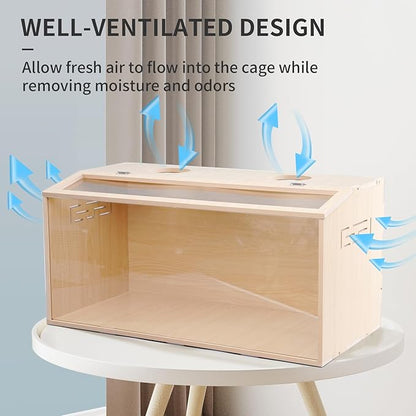 31.5 inch Wooden Hamster Cage, Large Habitat, Openable Top, Transparent Acrylic for Interior View, Ventilated, Easy to Clean, for Syrian Hamster, Dwarf Hamster, Gerbil, Other Small Pet Animals