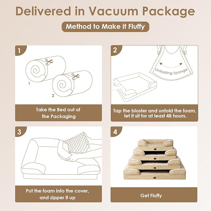 EHEYCIGA Orthopedic Dog Beds for Extra Large Dogs, Waterproof Memory Foam XL Dog Bed with Sides, Non-Slip Bottom and Egg-Crate Foam Big Dog Couch Bed with Washable Removable Cover, Greige