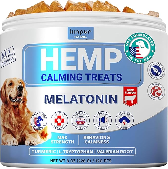 Natural Hеmp Calming Chews for Dogs w/Valerian Root & Melatonin/Hip Joint Health + Mood & Behavior Aid for Fireworks, Thunderstorms, Separation/Tasty Calming Treats 120 ct