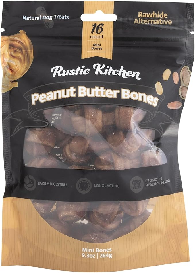 Real Peanut Butter Dog Treats Mini Bones, (16ct) Collagen Smart Bones for Dogs Rawhide for Small and Medium Breeds,Collagen Sticks for Dogs.