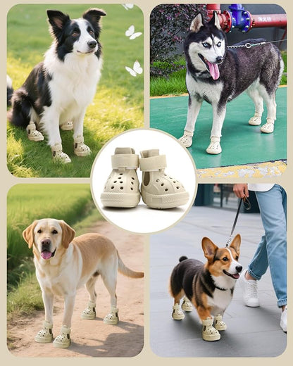 Dog Boots for Hot Pavement & Snow, Waterproof Non-Slip Dog Shoes with Reflective Straps, Adjustable Pet Booties for Small to Large Dogs, Outdoor Paw Protection, 4Pcs