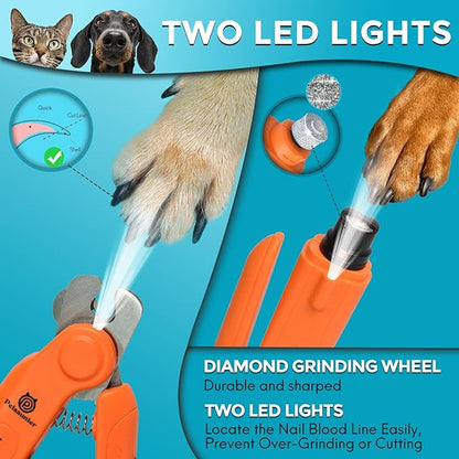 2-in-1 Dog Nail Clippers & Grinder, 2 LED Lights and Safety Guard Dog Nail Grinder, Quiet Sharpest Advanced Dog Nail Trimmers for Large Medium Small Size Dogs & Cats & Pets with Thick Nails