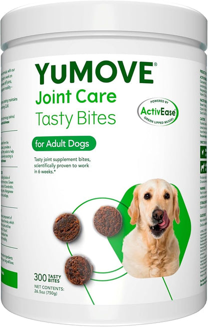 YuMOVE Dog Joint Supplement, Hip and Joint Supplement for Dogs with Glucosamine Chondroitin, Hyaluronic Acid, Green Lipped Mussel and Omega 3, Dog Hip and Joint Aches and Stiffness (300 Tasty Bites)