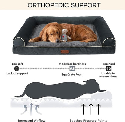Dog Beds Large Sized Dog, Orthopedic Dog Bed, Waterproof Dog Bed, Washable Dog Bed, 47" x 31" x 8" Dark Gray