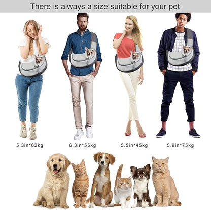 Cuby Pet Dog Sling Carrier for Small Dogs Cats,Drawstring & Zipper & Special Security Hook Triple Designs for Pets' Securty,Breathable Mesh Travel Dog Carrier Slings with Adjustable Strap (L, Grey)