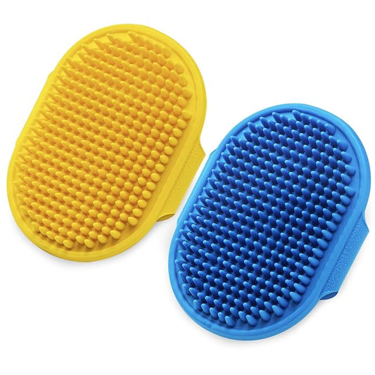 2 PCS Dog Bath Brush Dog Grooming Brush, Lilpep Pet Shampoo Bath Brush Soothing Massage Rubber Comb with Adjustable Ring Handle for Long Short Haired Dogs and Cats
