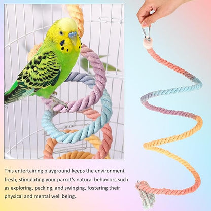 2 Pcs Gradient Bird Rope Perches Birdcage Swing Toy for Parrots Birdcage Cotton Swing Climbing Rope Standing Bungee Toy Accessory for Parrots, Cockatiel, Parakeet, Lovebird, Budgie (59'')