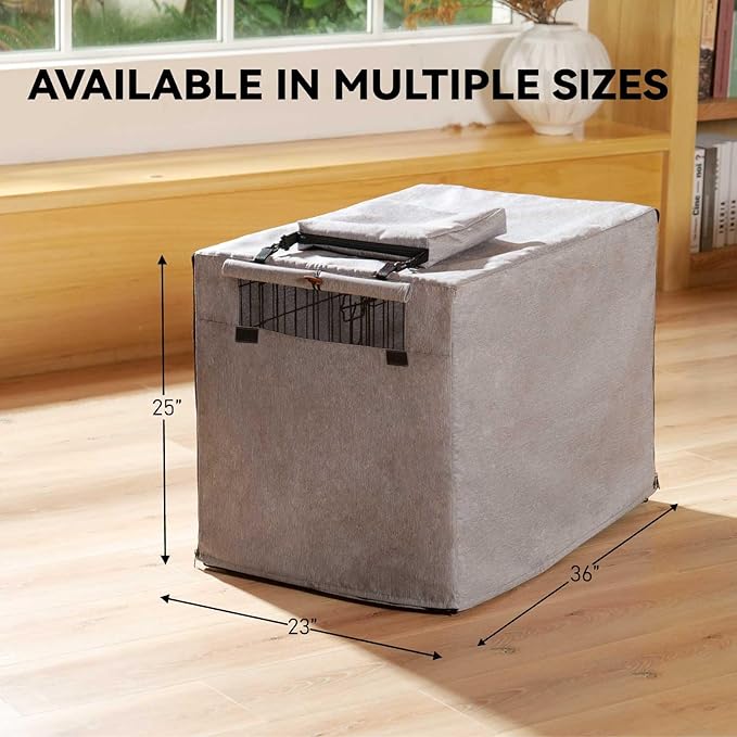 600D Dog Crate Cover, Waterproof Pet Kennel Cover with Storage Bag, Dog Cage Cover Fit for 36 Inch Wire Crate, 36 Inches, Gray (Cover Only)
