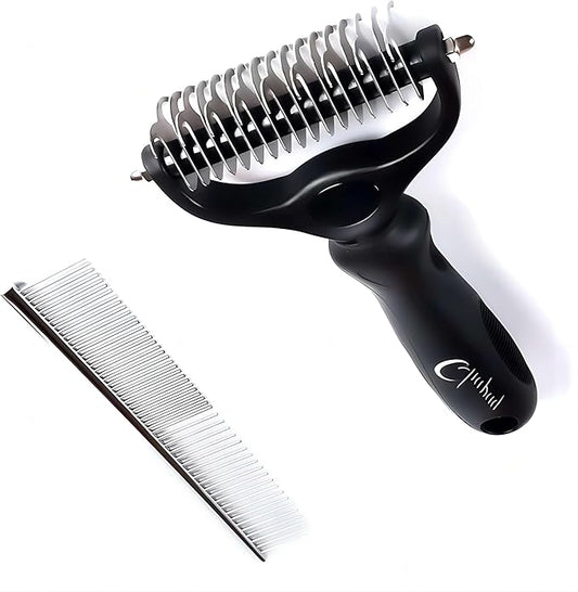 Professional Hair Dog Removal Tool Pet Grooming Brush Metal Comb, Cat Dog Removal Tool, Long Pet Brush Dog Brush metal cat comb long deshedding brush (Black)