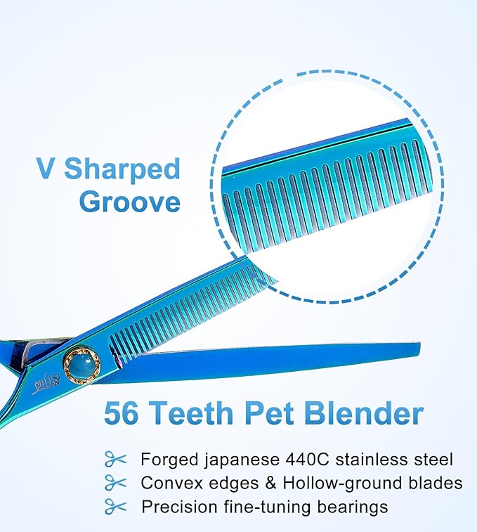 7.5'' Dog Thinning Scissors for Grooming 440C Stainless Steel Green Professional Pet Trimming Scissors Sharp Blades Cutting for Dogs and Cats Shears