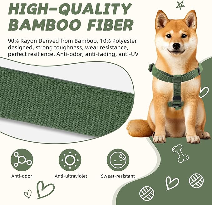 Dog Harness for Medium Dogs Rayon Derived from Bamboo 90%, Polyester 10% No Pull Dog Harness, Step-in Adjustable Dog Harness for Medium Dogs-Green