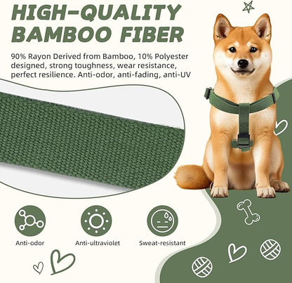 Dog Harness for Medium Dogs Rayon Derived from Bamboo 90%, Polyester 10% No Pull Dog Harness, Step-in Adjustable Dog Harness for Medium Dogs-Green