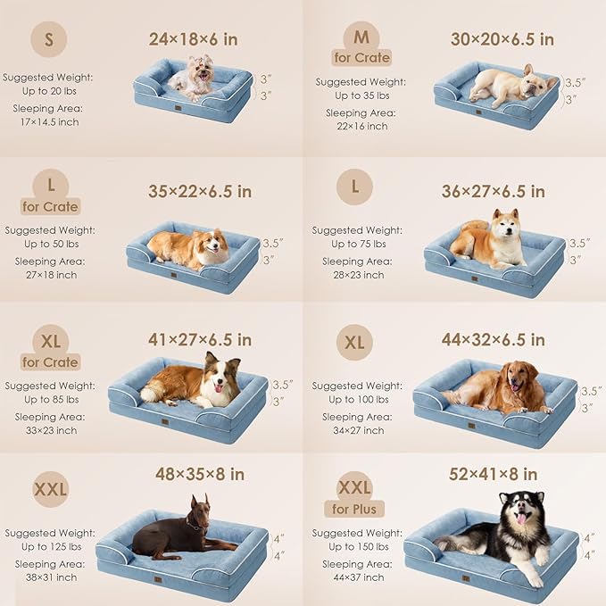 EHEYCIGA Orthopedic Dog Beds for Extra Large Dogs, Waterproof Memory Foam XXL Dog Bed with Sides, Non-Slip Bottom and Egg-Crate Foam Big Dog Couch Bed with Washable Removable Cover, Washed Blue