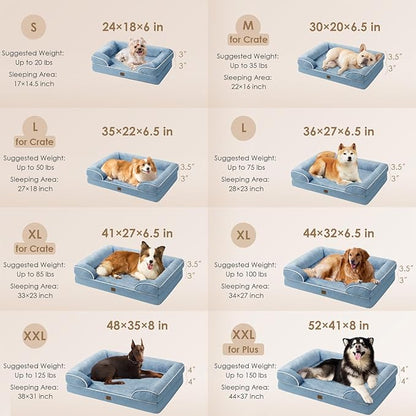 EHEYCIGA Orthopedic XL Dog Beds, Waterproof Memory Foam Dog Bed for Extra Large Dogs, Non-Slip Bottom and Egg-Crate Foam Big Dog Couch Bed with Washable Removable Cover, Washed Blue