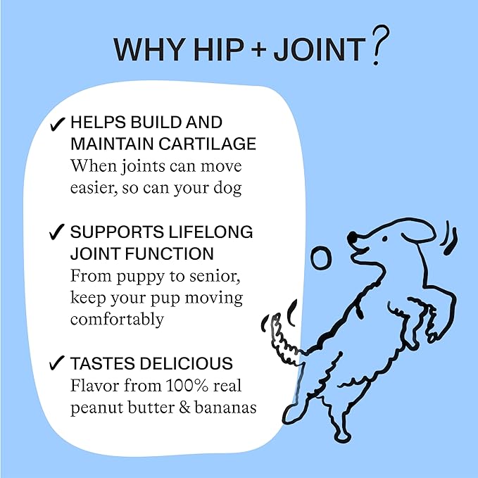 Spot & Tango Hip + Joint Supplement for Dogs - Vet-Approved For Mobility and Arthritis Support - Glucosamine, Chondroitin, Green Lipped Mussel, MSM - Flavor from Real Peanut Butter & Banana - 56 Count