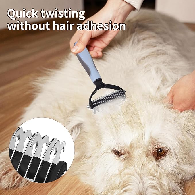 Pet Deshedding Tool - Double-Sided Undercoat Rake for Dogs and Cats - Safe and Effective for Removing Mats and Hairballs - Say Goodbye to Annoying Shedding and Flying Fur