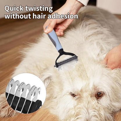 Pet Deshedding Tool - Double-Sided Undercoat Rake for Dogs and Cats - Safe and Effective for Removing Mats and Hairballs - Say Goodbye to Annoying Shedding and Flying Fur