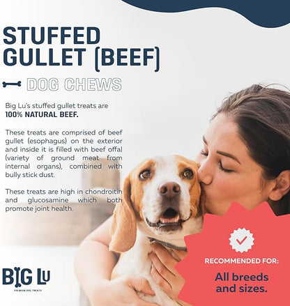 Big Lu - 6-Inch Stuffed Gullet Sticks, 10 Count, Premium Beef Dog Treats, All-Natural, High-Protein, Easily Digestible Chews for Dogs, Supports Dental Health and Joint Mobility
