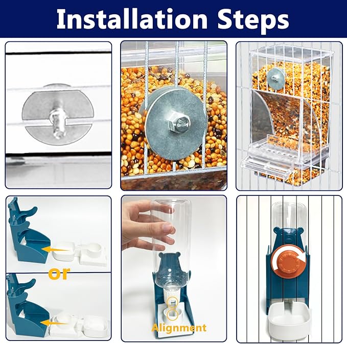 VERTUPET No Mess Bird Feeders with Water Dispenser Automatic Transparent Acrylic Food Container Drinker for Cage Automatic Parrot Feeder Seed Container Cage Accessories (Blue)