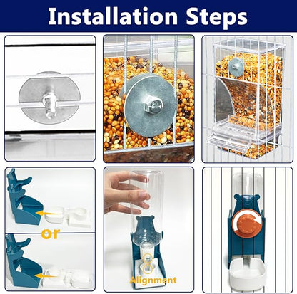 VERTUPET No Mess Bird Feeders with Water Dispenser Automatic Transparent Acrylic Food Container Drinker for Cage Automatic Parrot Feeder Seed Container Cage Accessories (Orange)