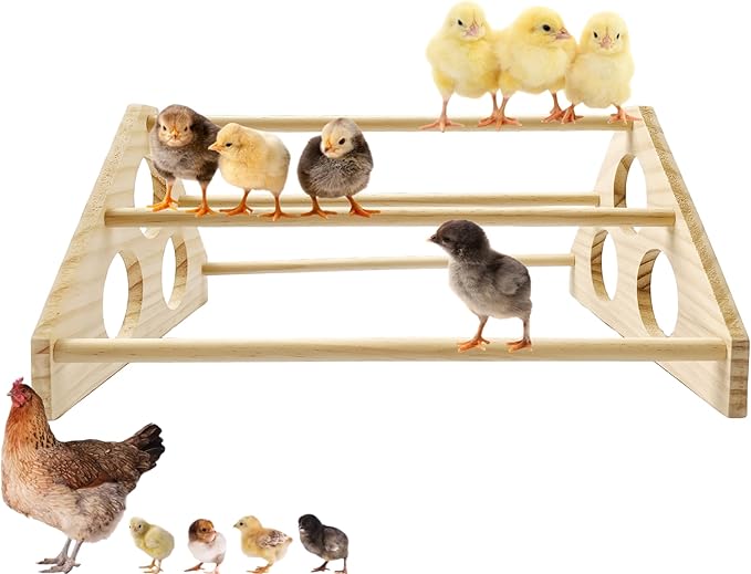 Chick Perch Chicken Coop Toys and Accessories,Chick Roosting Bar,Brooder for Baby Chicks,Strong Wooden Bird Perch. (Style 1, 14.4" x 10.7" x 6.7)