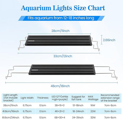Full Spectrum Aquarium Light: Fish Tank Light with APP & Remote Timer Control for Aquatic Pet Plants Lovers - 11In Extendable Fish Tank Lights for 5-10 Gallon Freshwater Saltwater Aquarium