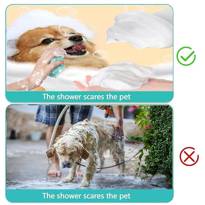 2Pcs Pet Bath Scrubber Brush, Dog Grooming Massage Shampoo Bath Brush with Soap and Shampoo Dispenser Soft Silicone Bristle for Long Short Haired Dogs Cats Shower (Blue&Pink)