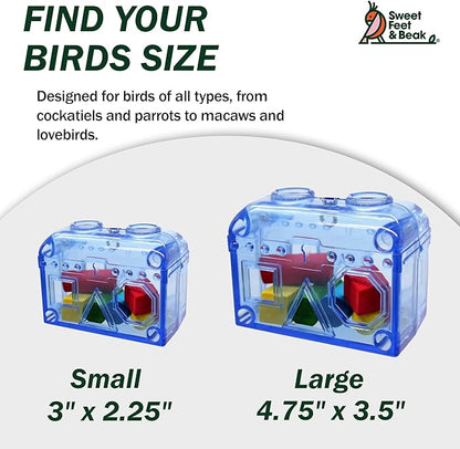 Sweet Feet and Beak Large or Small Treasure Chest - Perfect Bird Cage Toy Colorful, Safe, Easy to Install - Washable, Refillable, Non-Toxic, Foraging Box - Cage Accessories