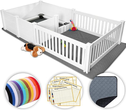 2 Room Whelping Box for Dogs and Puppies with Rails, 96" L x 48" W x 19" H, Suitable for Large/Extra Large Dogs, White