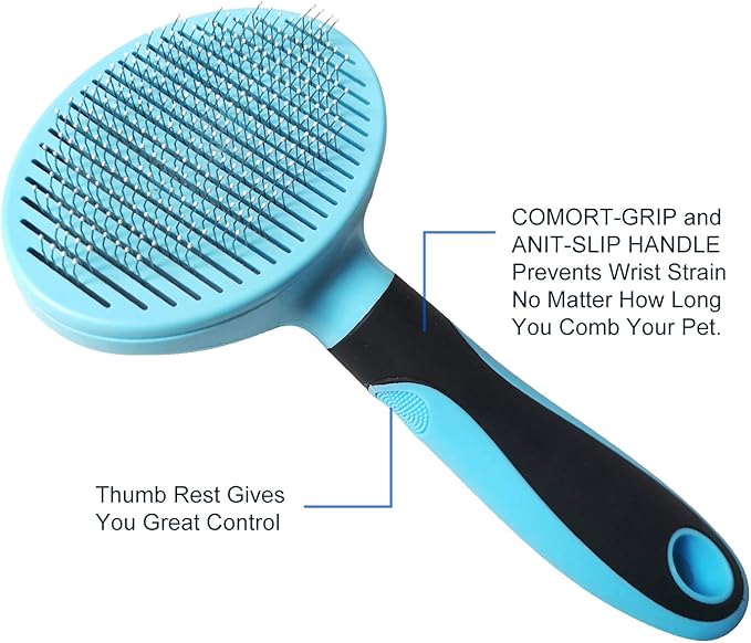 Dog Brush and Cat Brush, Self Cleaning Slicker Brush for Shedding Pet Grooming Tools for Small, Medium, Large, Short Haired or Long Haired Dogs and Cats for Matted Fur (Blue)