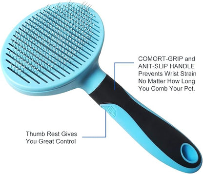 Dog Brush and Cat Brush, Self Cleaning Slicker Brush for Shedding Pet Grooming Tools for Small, Medium, Large, Short Haired or Long Haired Dogs and Cats for Matted Fur (Blue)