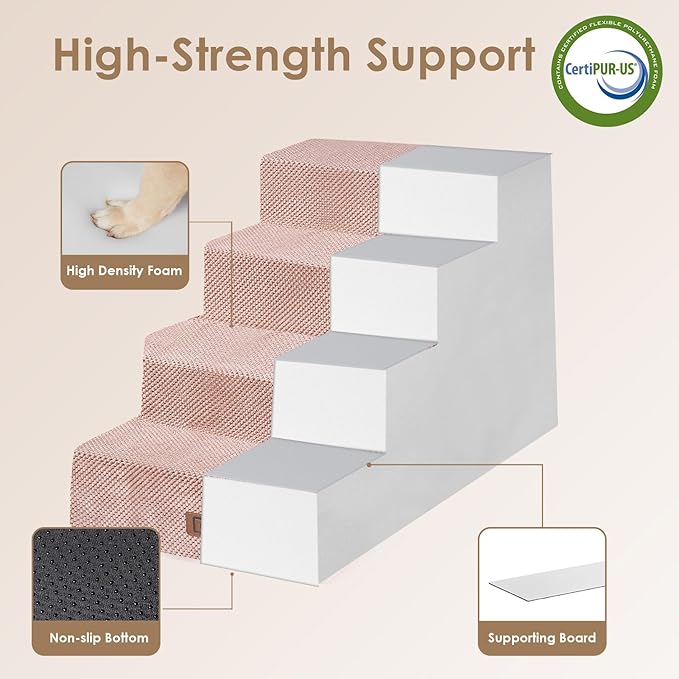 EHEYCIGA Dog Stairs for Bed 20”H, 4-Step Extra Wide Dog Steps for High Bed, Pet Steps for Small Dogs and Cats, Non-Slip Balanced Dog Indoor Ramp, Pink