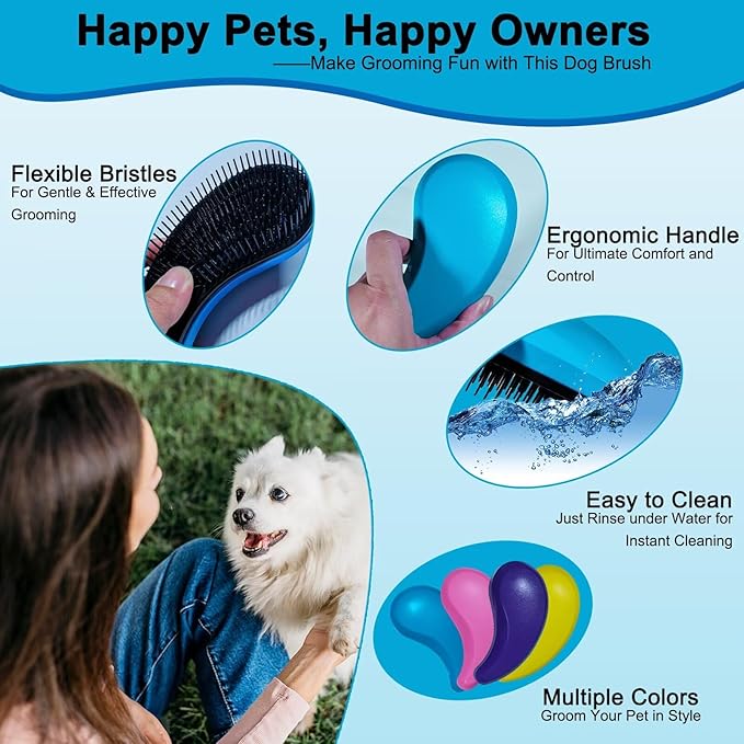 Puppy Brush - Soft Dog Brush - Perfect for Yorkie, Shih Tzu, Maltipoo & Maltese Grooming - Gentle Hair Remover for Easy Pet Grooming at Home (Blue)