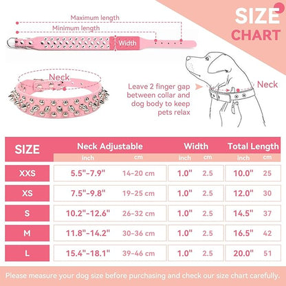 PETCARE Spiked Dog Collar Pink Soft Pu Leather Funny Mushrooms Rivet Spike Studded Puppy Collar Adjustable Outdoor Pet Dog Collar for Small Medium Large Dogs Cats Chihuahua Pug Pit Bull Dog Collars
