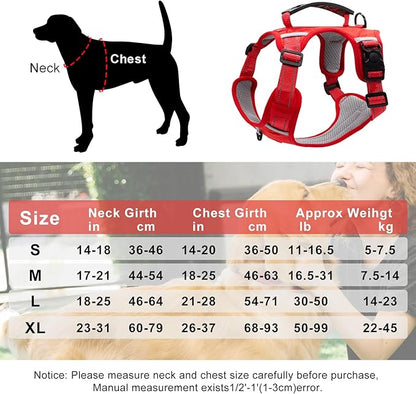 Dog Harness with Soft Handle, Adjustable and Breathable Dog Harness for Large Dogs No Pull, Reflective No Choke Dog Vest Harness, Easy to Put On Take Off(Red, L)