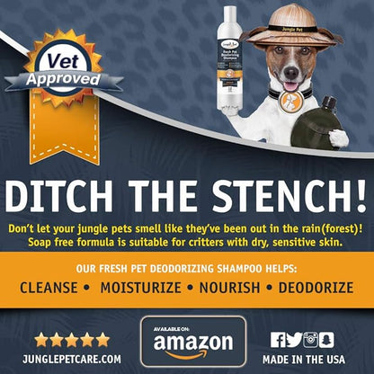 Jungle Pet Deodorizing Dog Shampoo for Smelly Dogs - Grooming & Cleansing Pet Shampoo for Dogs with Hypoallergenic Essential Fatty Acids - Soap, Sulfate & Paraben Free - Sweet Pea Vanilla Scent, 12 oz