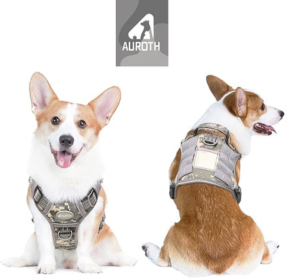 AUROTH Tactical Dog Harness for Small Medium Large Dogs No Pull Adjustable Pet Harness Reflective K9 Working Training Easy Control Pet Vest Military Service Dog Harnesses Medium Grey Camo