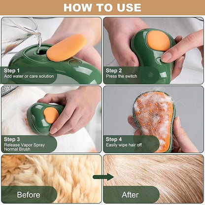 Cat Steam Brush, 3 in 1 Cat Brush for Shedding,Spray Cat Brush For Pets Grooming, Portable Pets Hair Removal Tool For Cats and Dogs, Pets Steamy Brush With Water Tank,Green