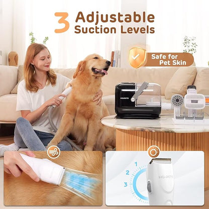 Dog Grooming Vacuum Kit - 3L Vacuum with 7 Tools, Low Noise Electric Clipper and Brush for Pet Shedding at Home, Black