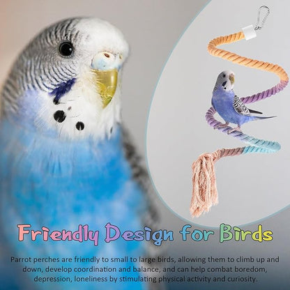 2 Pcs Gradient Bird Rope Perches Birdcage Swing Toy for Parrots Birdcage Cotton Swing Climbing Rope Standing Bungee Toy Accessory for Parrots, Cockatiel, Parakeet, Lovebird, Budgie(39.4'')