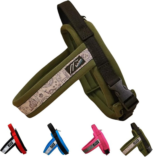 【Hakusan】 New Just Fit Dog Harness Dragon - Reflective, Paisley, Stress-Free, Japanese Made,one-Touch Buckles,Easily Put on,(Black×Khaki, 1.5)