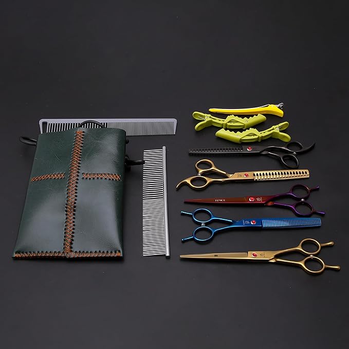 Dog Grooming Scissors Storage Bag: Hand-stitched, Show-quality Head Layer Calf Leather, Holds 5 Pairs of Dog Grooming Scissors Green